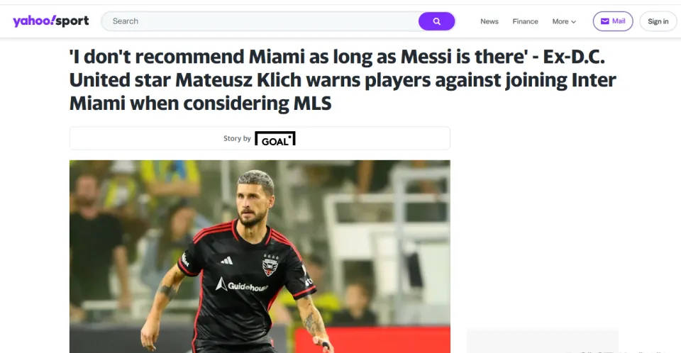 前MLS球员波兰球员批评迈阿密国际俱乐部，不推荐球员加盟