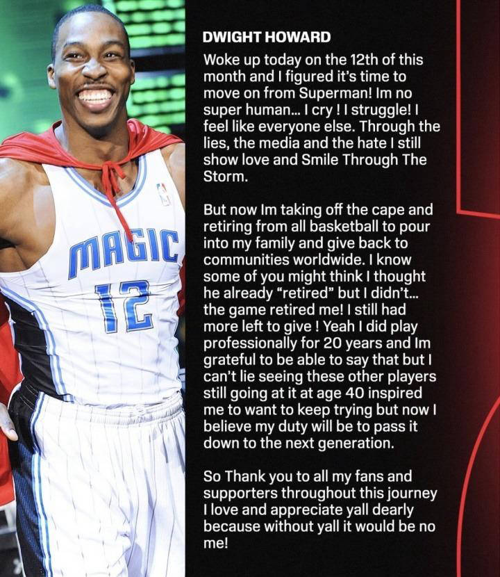 唏嘘！40岁魔兽霍华德宣布退役，夺冠传奇无缘NBA75大球星荣耀